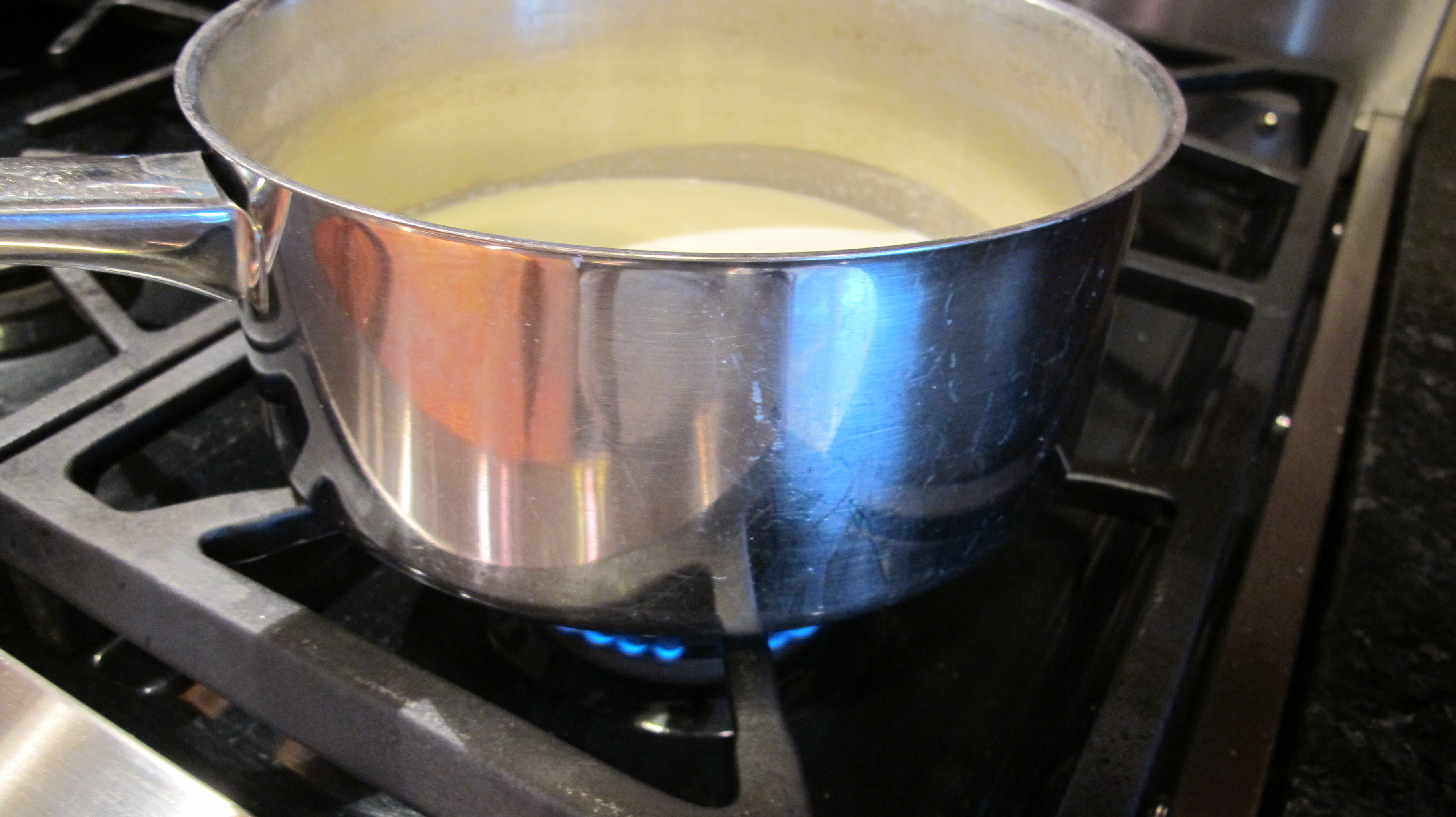 Heating the heavy cream. 