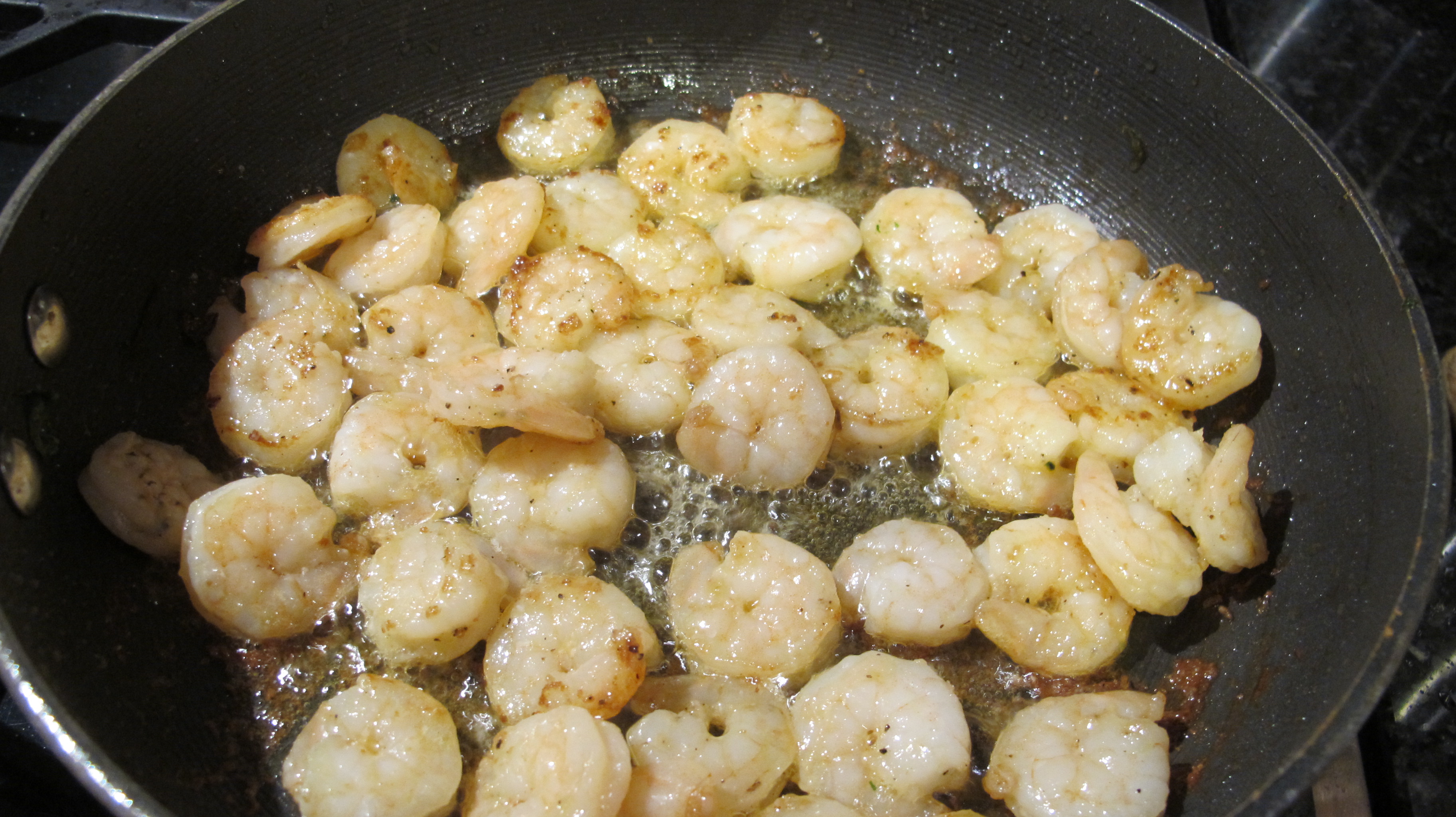 The golden, cooked shrimp. 