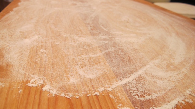 The pasta board is the first thing to be laid out and floured.  