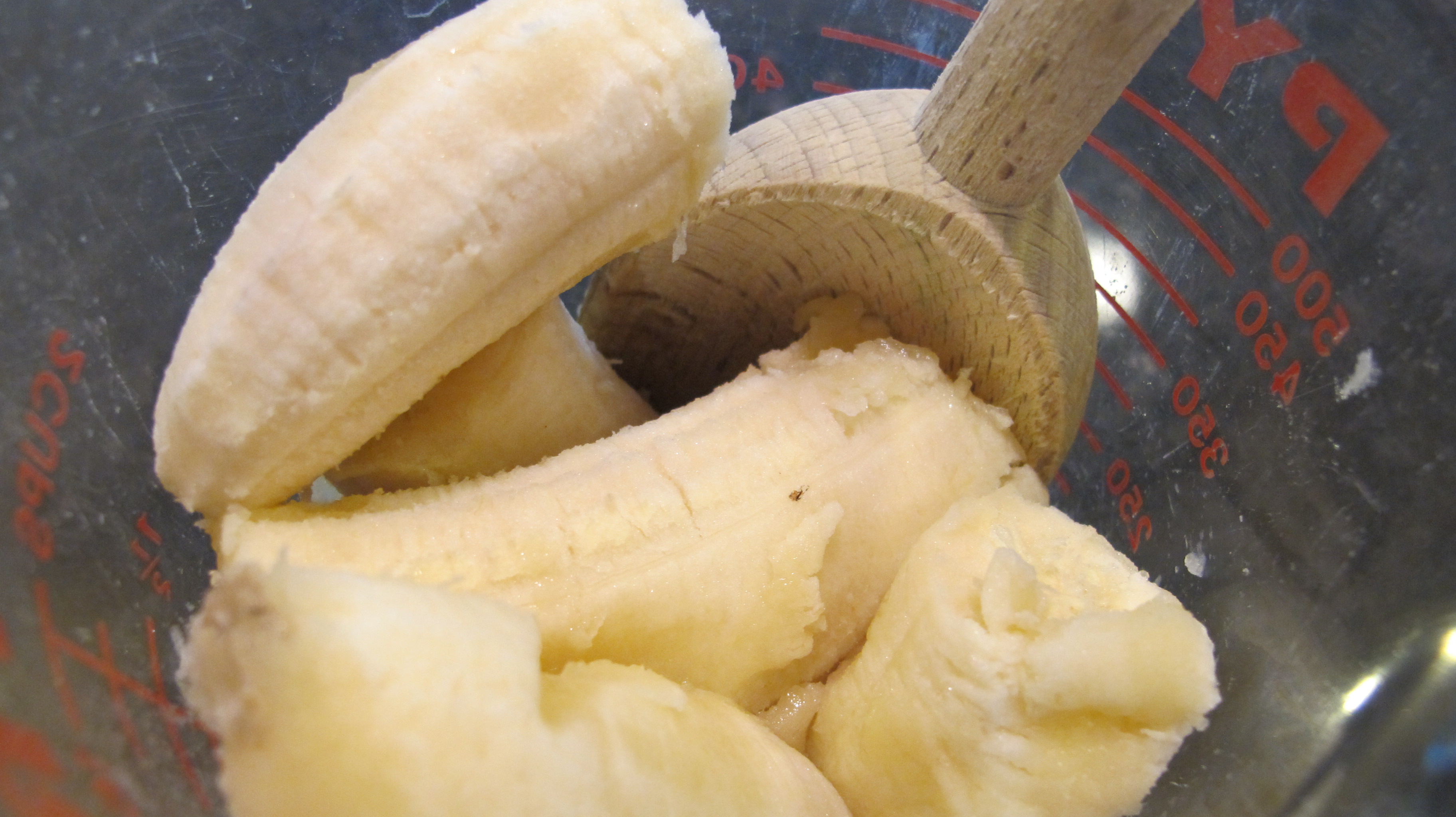 If you're not using a food processor, then put the banana in a bowl and mash. Adding a little water will help it mash easier. 