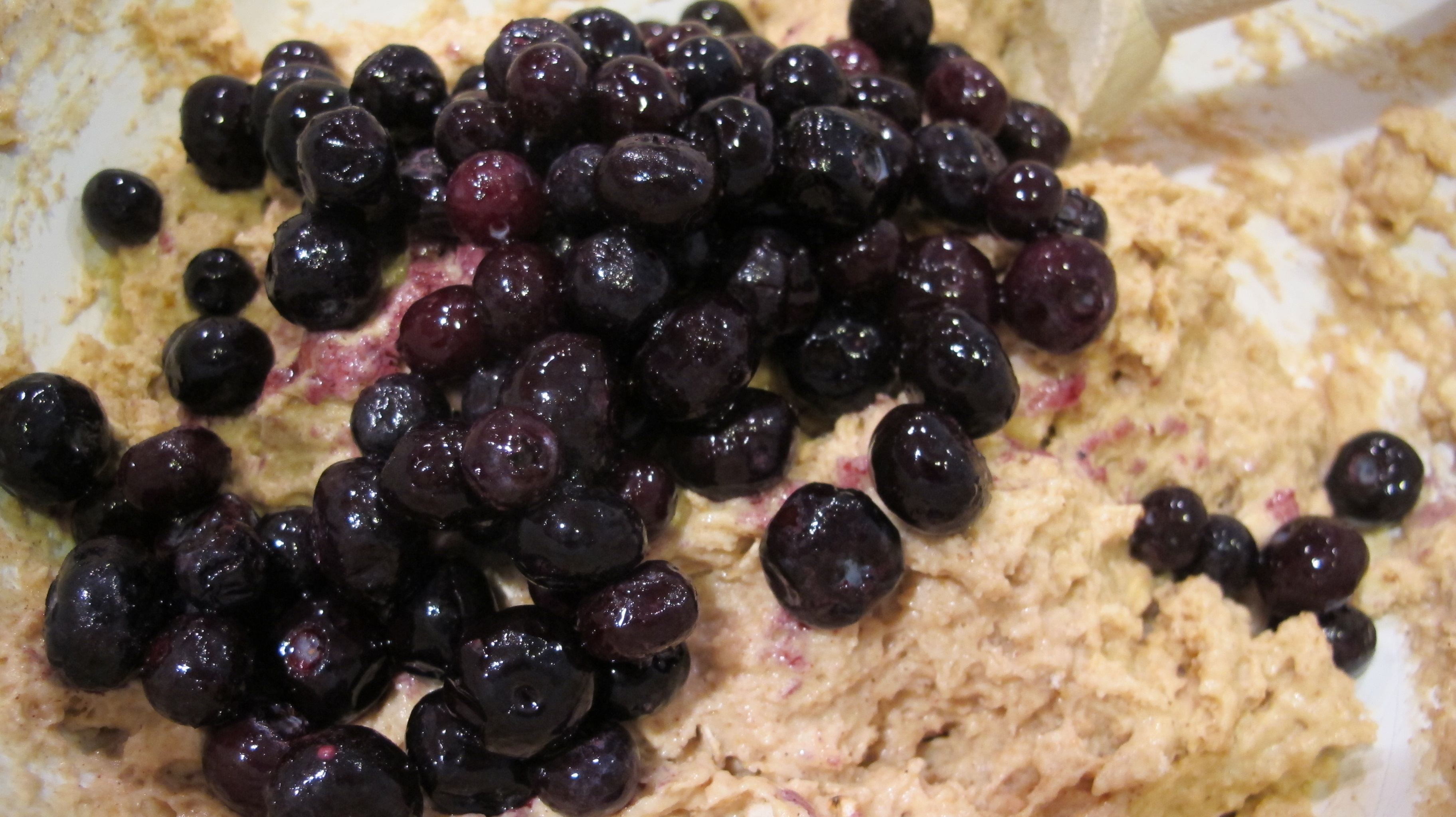 Mix in the blueberries gently. 