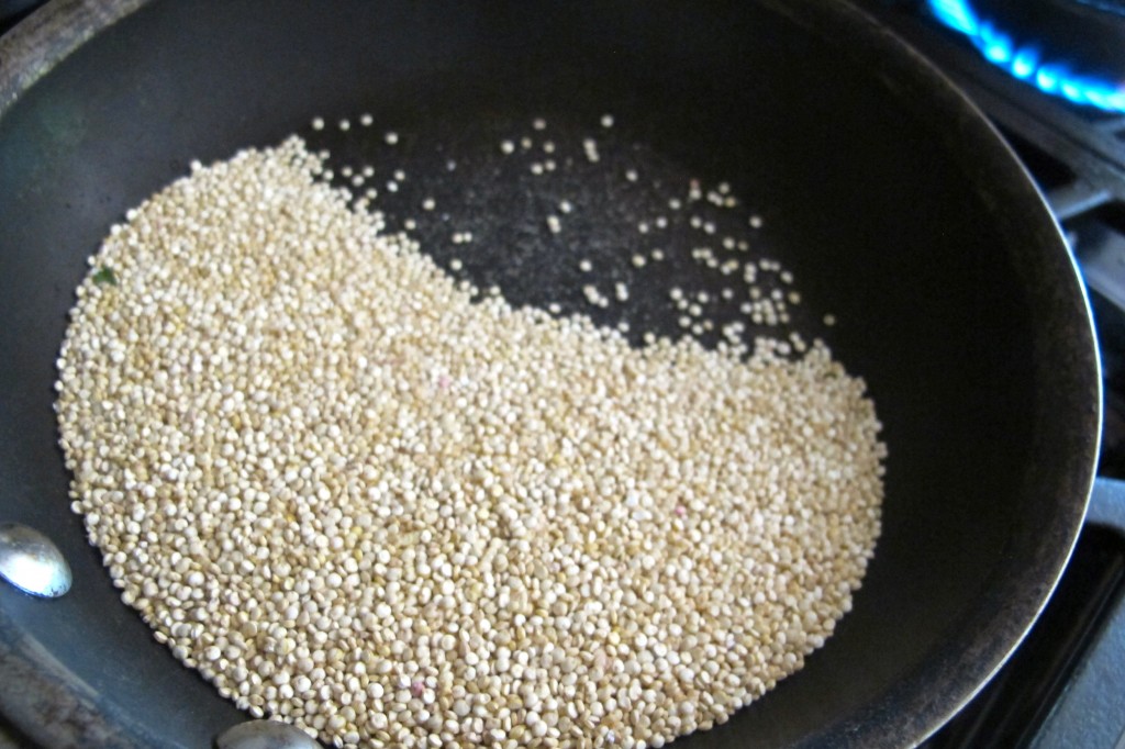 Toast the quinoa on a dry pan. 
