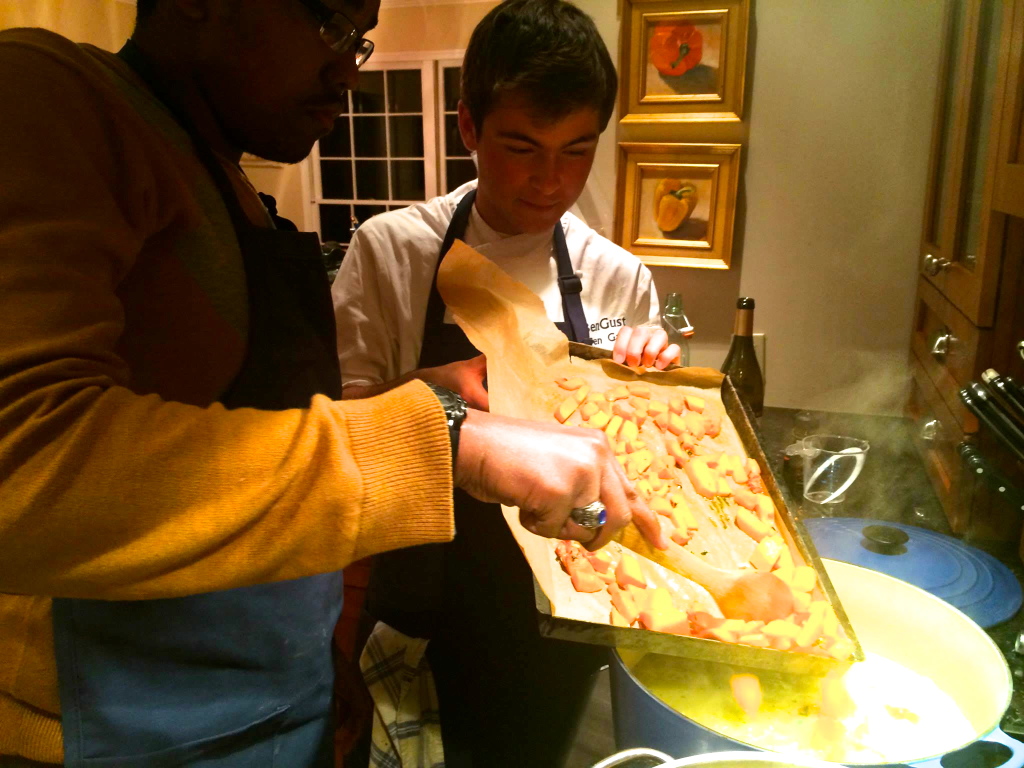 CJ adds roasted butternut squash. 
