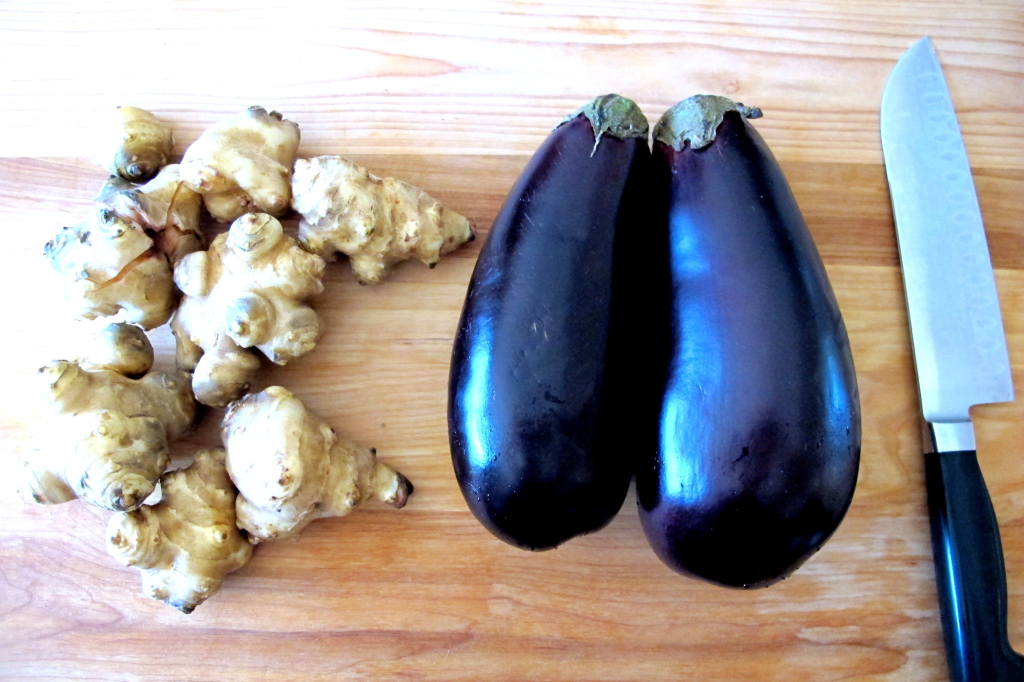 Two major components of this salad: sunchokes and eggplant. 