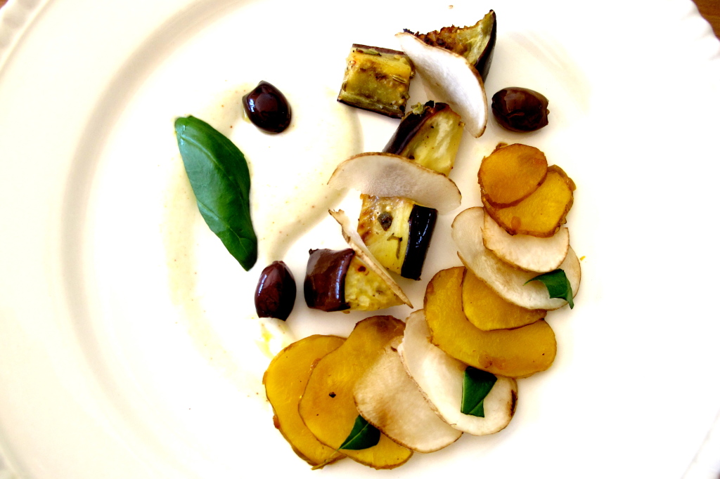 Plating Food: Sunchoke and Roasted Eggplant Salad with Buttermilk Dressing