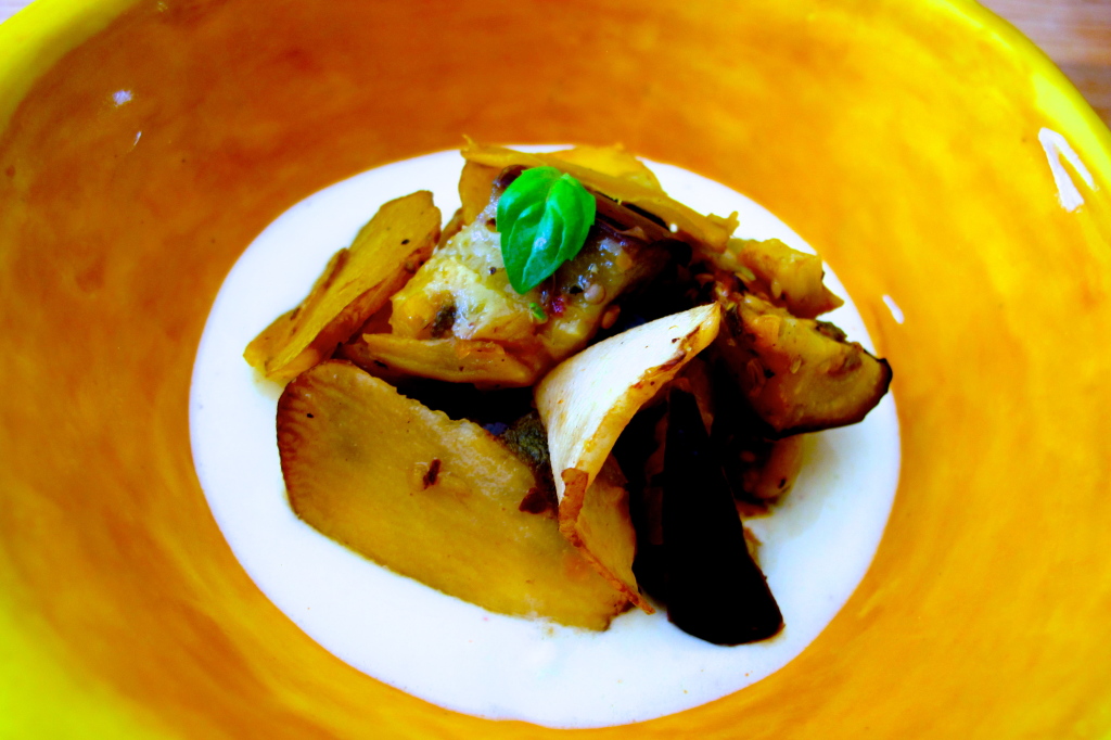 Plating Food: Sunchoke and Roasted Eggplant Salad with Buttermilk Dressing